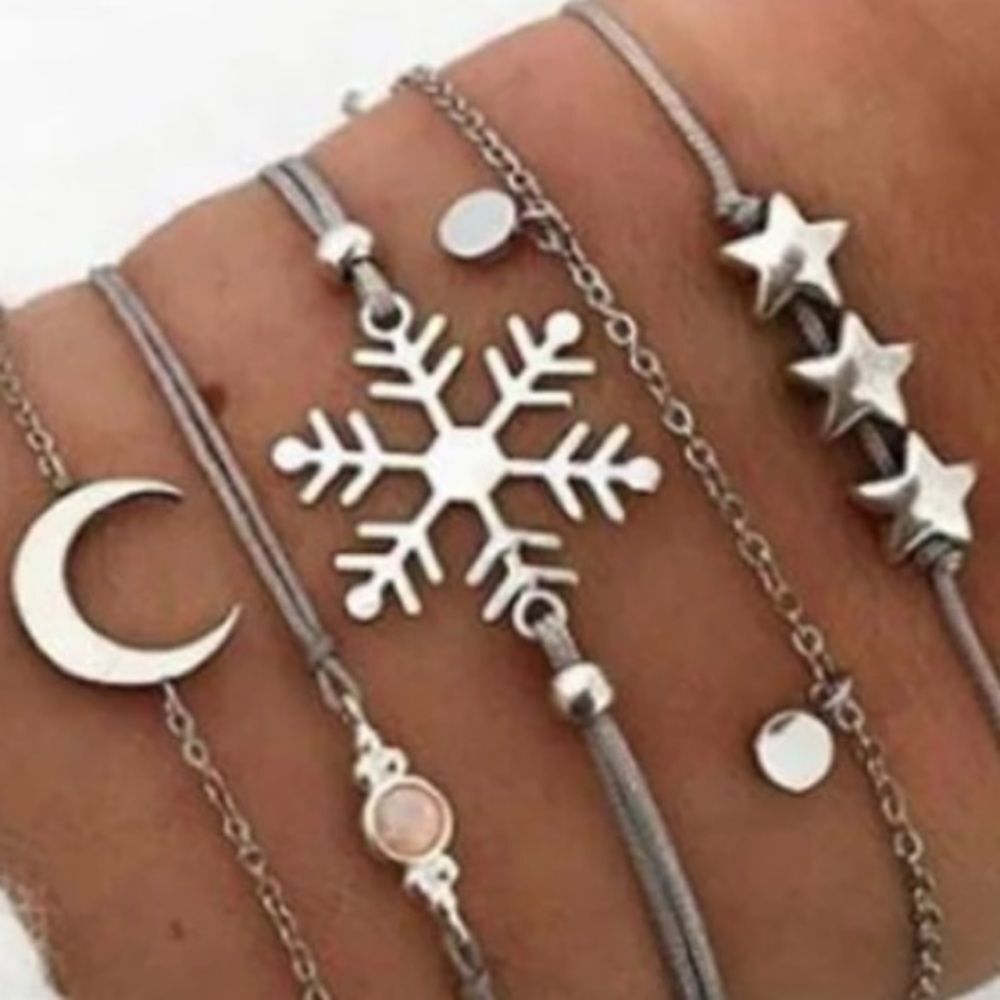 Silver Snowflake Bangle Bracelet Set - image 2